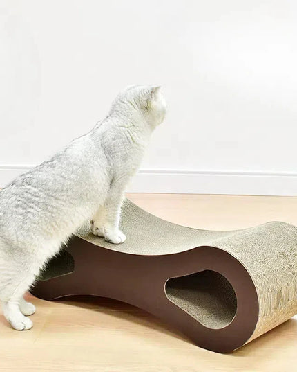 Chat blanc sur griffoir